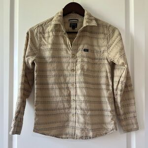 RVCA Boys Med Tan Casual Long Sleeve Button Down Shirt Relaxed Fit 100% Cotton